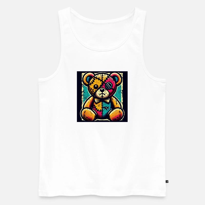 Art de l’ours en patchwork avec charme vintage - Débardeur bio Premium Homme - blanc