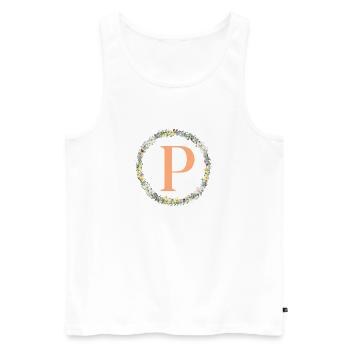P Monogram, Couronne de fleurs, Personnalisable - Débardeur bio Premium Homme - blanc - Devant - Michal (187cm)