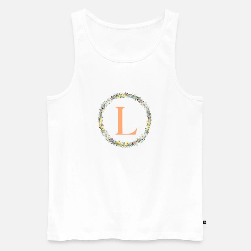 L Monogramm, Blumen-Kranz, personalisierbar - Männer Premium Bio Tank Top - Weiß