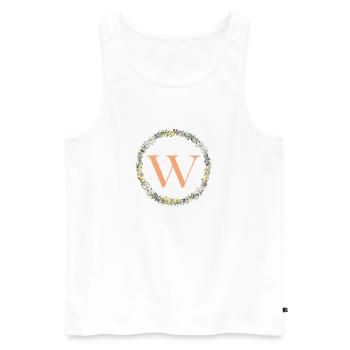 W Monogram, Couronne de fleurs, Personnalisable - Débardeur bio Premium Homme - blanc - Devant - Michal (187cm)