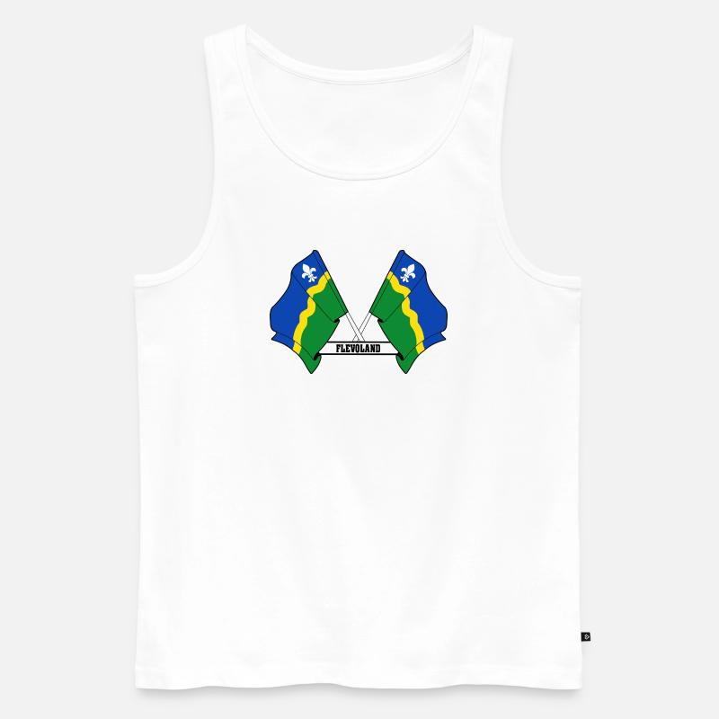 Zwei Flaggen mit dem Text FLEVOLAND - Männer Premium Bio Tank Top - Weiß