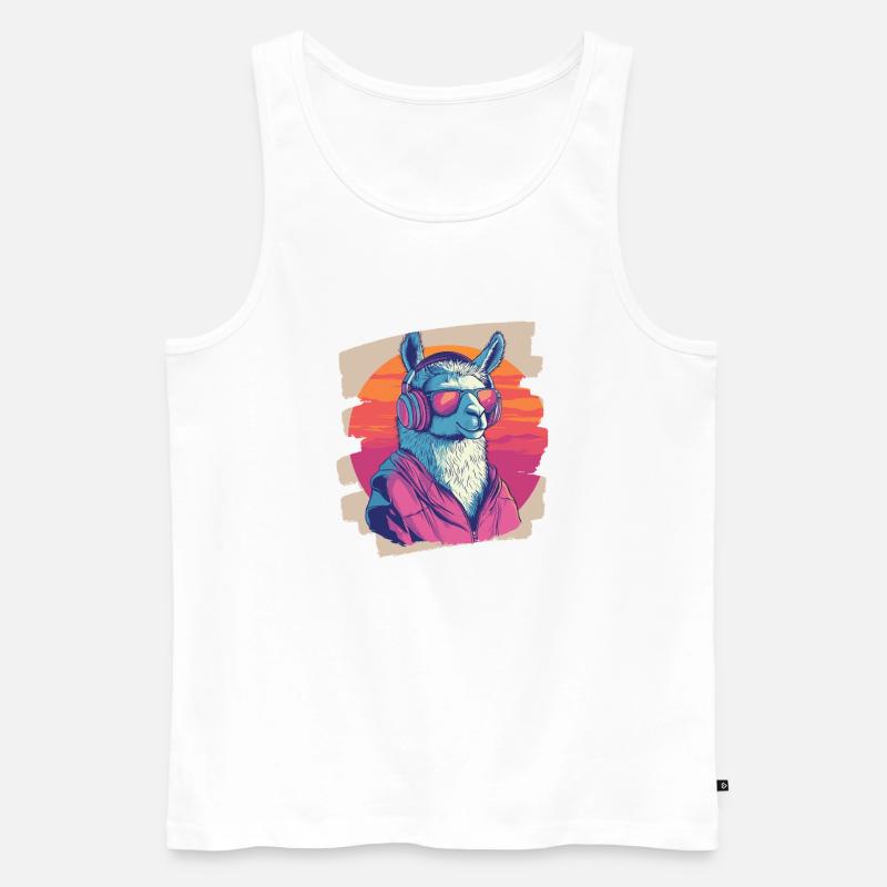 Lama Kopfhörer - Männer Premium Bio Tank Top - Weiß