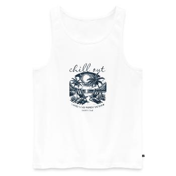 Chill Out - Six mois de vacances, deux fois par an - Débardeur bio Premium Homme - blanc - Devant - AI Model Male 178 light (178cm)