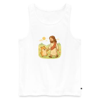 Loving Jesus geht mit einem Hamster spazieren - Männer Premium Bio Tank Top - Weiß - Vorne - Michal (187cm)