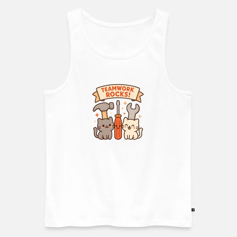 Teamwork Rocks – Cute Cats with Tools - Men's Premium Organic Tank Top - white