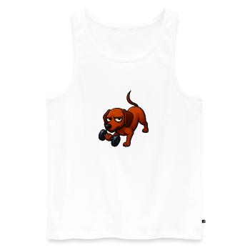Energetischer Dackel mit Hantel Comic Motivation - Männer Premium Bio Tank Top - Weiß - Vorne - AI Model Male 178 light (178cm)