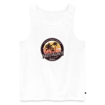 Puerto Vallarta Mexiko Sonnenuntergang Design - Männer Premium Bio Tank Top - Weiß - Vorne - Michal (187cm)
