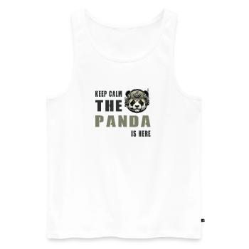 Taktischer Panda – Keep Calm - Männer Premium Bio Tank Top - Weiß - Vorne - AI Model Male 178 light (178cm)