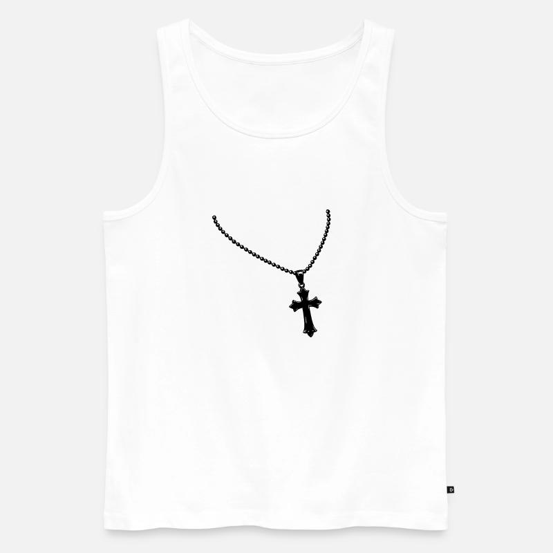 Kette mit Kreuz - Männer Premium Bio Tank Top - Weiß