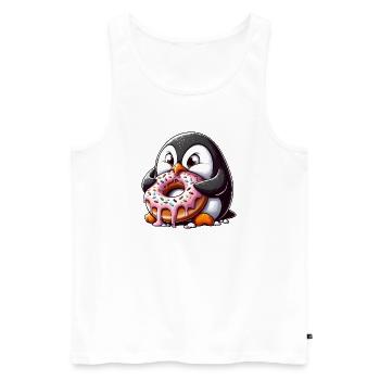 Süßer Pinguin mit Donut lustig Cartoon - Männer Premium Bio Tank Top - Weiß - Vorne - AI Model Male 178 light (178cm)