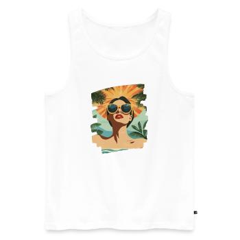 Plage Palmiers Coucher de soleil Été - Débardeur bio Premium Homme - blanc - Devant - Michal (187cm)