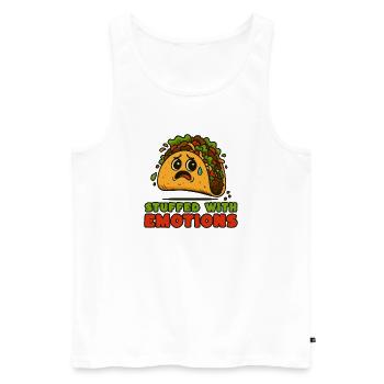 Des tacos remplis d’émotion - Débardeur bio Premium Homme - blanc - Devant - AI Model Male 178 light (178cm)