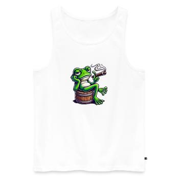 Chill Frosch mit Zigarre - Männer Premium Bio Tank Top - Weiß - Vorne - Michal (187cm)