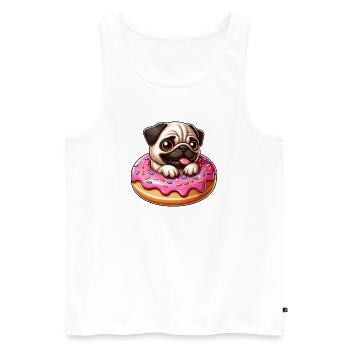 Carlin mignon avec beignet dessin animé amoureux des chiens - Débardeur bio Premium Homme - blanc - Devant - AI Model Male 178 light (178cm)