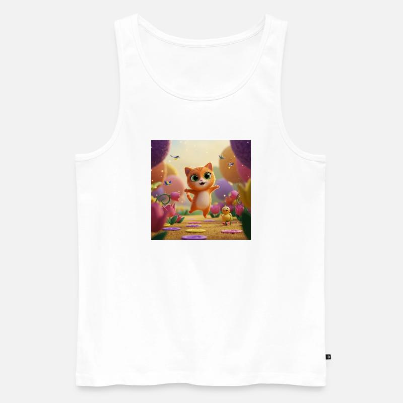 Kätzchen springt durch Blütenreich - Männer Premium Bio Tank Top - Weiß