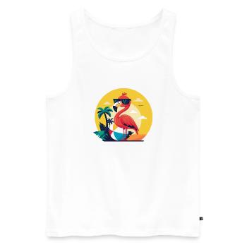 Flamant rose ballon de plage et palmiers - Débardeur bio Premium Homme - blanc - Devant - Michal (187cm)