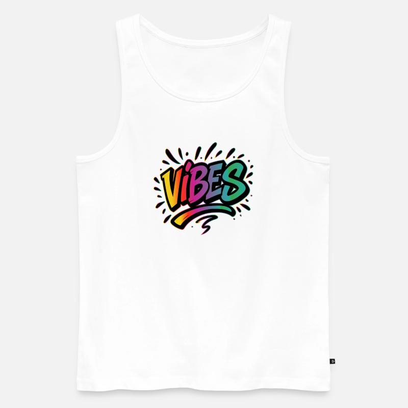 VIBES Graffiti Schriftzug – Farbstarkes Statement - Männer Premium Bio Tank Top - Weiß