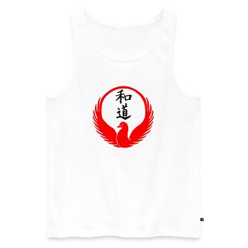 Emblème de la colombe du Wado-Ryu avec kanji noir - Débardeur bio Premium Homme - blanc - Devant - Michal (187cm)