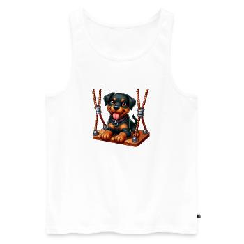 Chiot Rottweiler joyeux sur la balançoire - Débardeur bio Premium Homme - blanc - Devant - Michal (187cm)