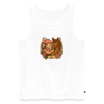 Petite cavalière et son cheval mignon - Débardeur bio Premium Homme - blanc - Devant - Michal (187cm)