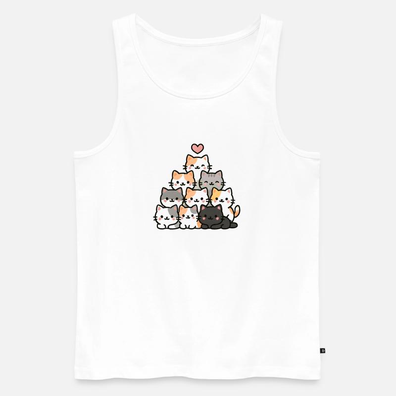 Pyramide de chat kawaii avec coeur - Chat de dessin animé mignon - Débardeur bio Premium Homme - blanc