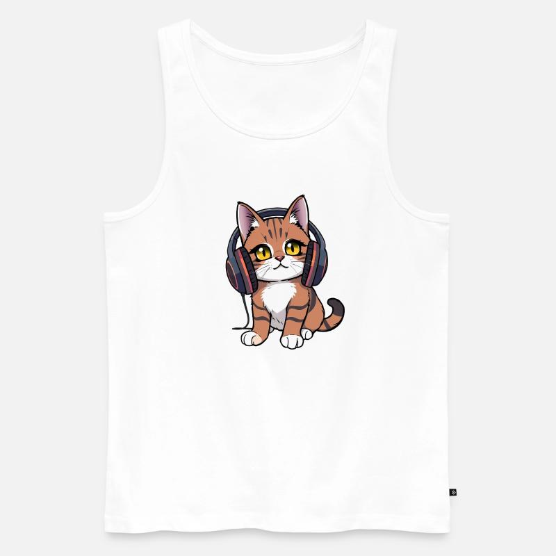 Katze mit Kopfhörer - Männer Premium Bio Tank Top - Weiß