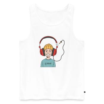 Deaf & Happy - Männer Premium Bio Tank Top - Weiß - Vorne - AI Model Male 178 light (178cm)