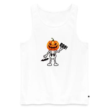 BUHRUF! Kürbis Skelett – Lustiger Halloween Spuk - Männer Premium Bio Tank Top - Weiß - Vorne - Michal (187cm)