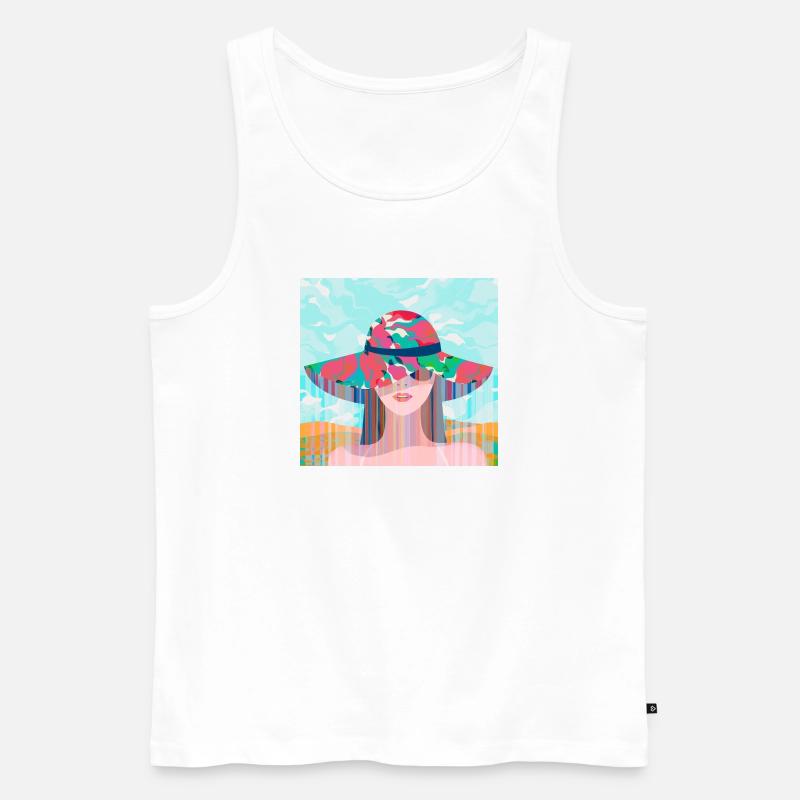 Frau mit psychedelischem farbigem Hut - Männer Premium Bio Tank Top - Weiß