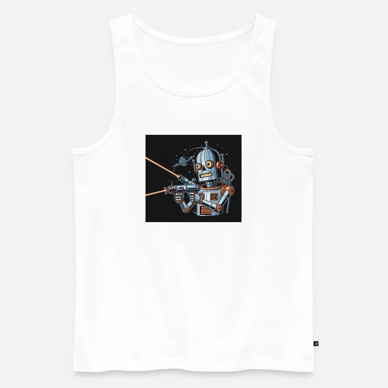 Retro Sci-Fi Roboter mit Laserwaffe - Männer Premium Bio Tank Top - Weiß