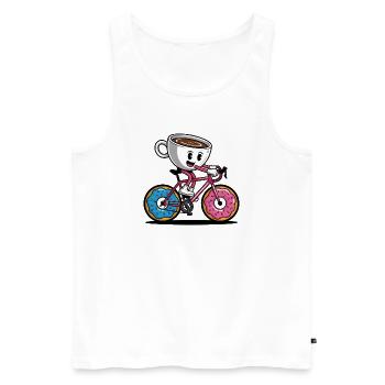 Mug avec le sourire sur un vélo beignet - Débardeur bio Premium Homme - blanc - Devant - Michal (187cm)