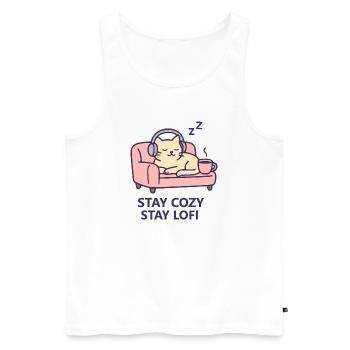 Lofi Cat Hoodie – Stay Cozy Stay Lofi Vibes - Männer Premium Bio Tank Top - Weiß - Vorne - Michal (187cm)
