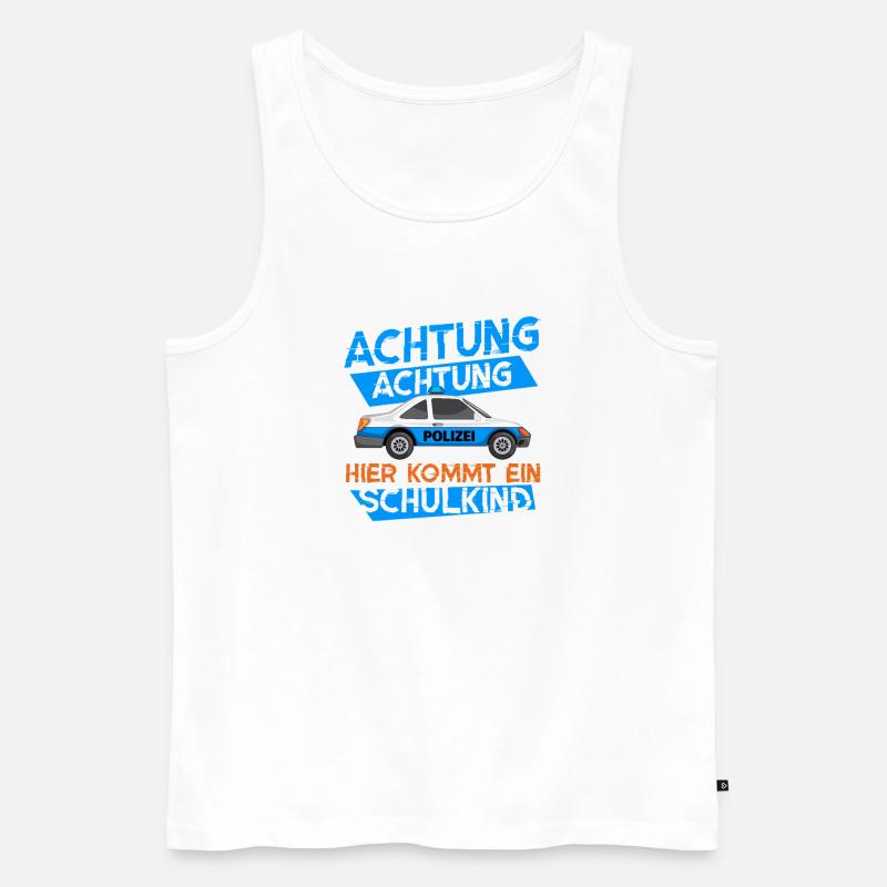 Polizeiauto mit Warnmeldung zum Schulstart - Männer Premium Bio Tank Top - Weiß