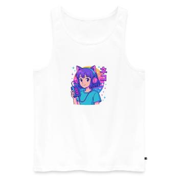 Vaporwave Neko Girl – Retro Anime Aesthetic - Men's Premium Organic Tank Top - white - Front - AI Model Male 178 light (178cm)