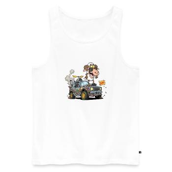 Conducteur de mouton de dessin animé dans un véhicule tout-terrain - Débardeur bio Premium Homme - blanc - Devant - Michal (187cm)