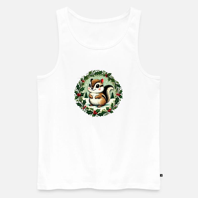 Festliches Eichhörnchen mit Stechpalmenkranz - Männer Premium Bio Tank Top - Weiß
