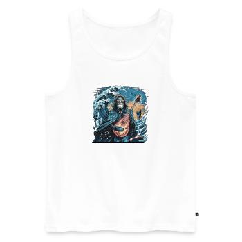 Vague mystique de l’océan avec musicien fantomatique - Débardeur bio Premium Homme - blanc - Devant - AI Model Male 178 light (178cm)
