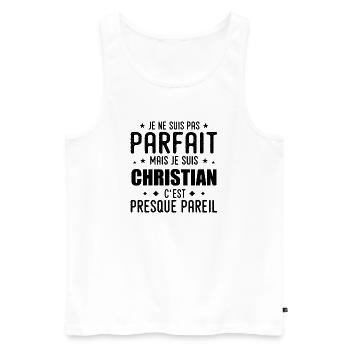 Christian : authentique, imparfait, top,perfection - Débardeur bio Premium Homme - blanc - Devant - Michal (187cm)