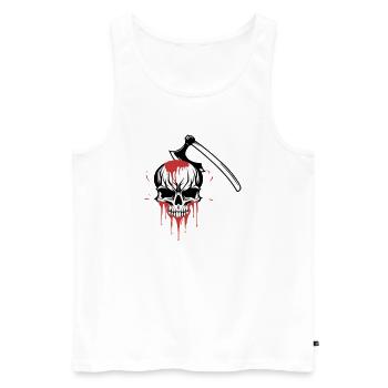 Blutiger Schädel von einer Axt gespalten - Männer Premium Bio Tank Top - Weiß - Vorne - AI Model Male 178 light (178cm)