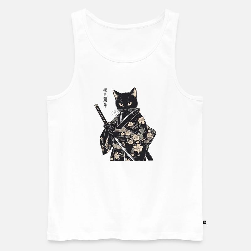 Samurai Katze – moderner japanischer Style - Männer Premium Bio Tank Top - Weiß