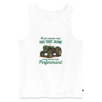 The Farmer's Gift | Humor Antique Tractor - Men's Premium Organic Tank Top - white - Front - AI Model Male 178 light (178cm)
