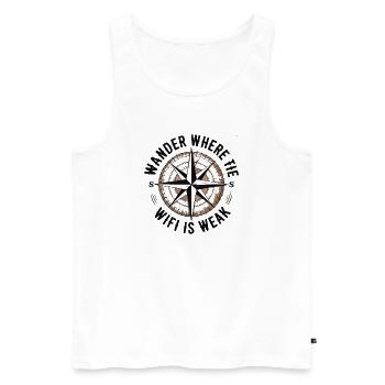 Hiking - Wander Whrere The Wi-Fi is Weak - Men's Premium Organic Tank Top - white - Front - AI Model Male 178 light (178cm)