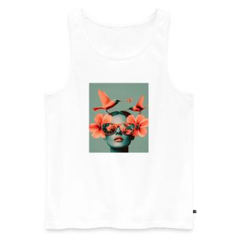 Porträt einer Frau mit Vögeln und Blumen - Männer Premium Bio Tank Top - Weiß - Vorne - Michal (187cm)
