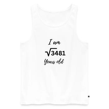 √3481 – 59 years old and not a bit boring - Men's Premium Organic Tank Top - white - Front - AI Model Male 178 light (178cm)