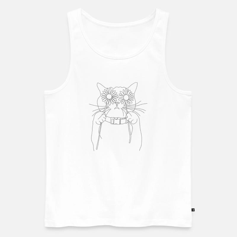 Katze mit Gänseblümchen - Männer Premium Bio Tank Top - Weiß