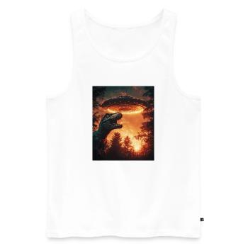 T-Rex Selfie mit UFO - Männer Premium Bio Tank Top - Weiß - Vorne - Michal (187cm)