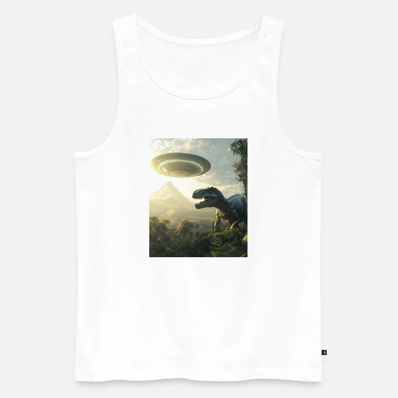 T-Rex Selfie mit UFO - Männer Premium Bio Tank Top - Weiß