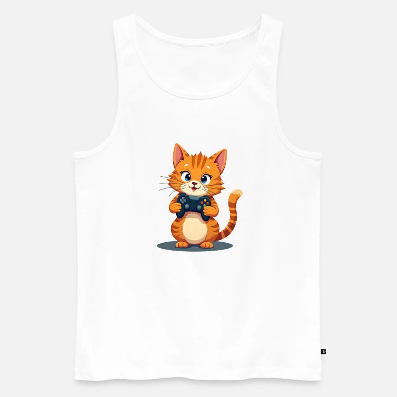 Kätzchen mit Spielecontroller - Männer Premium Bio Tank Top - Weiß
