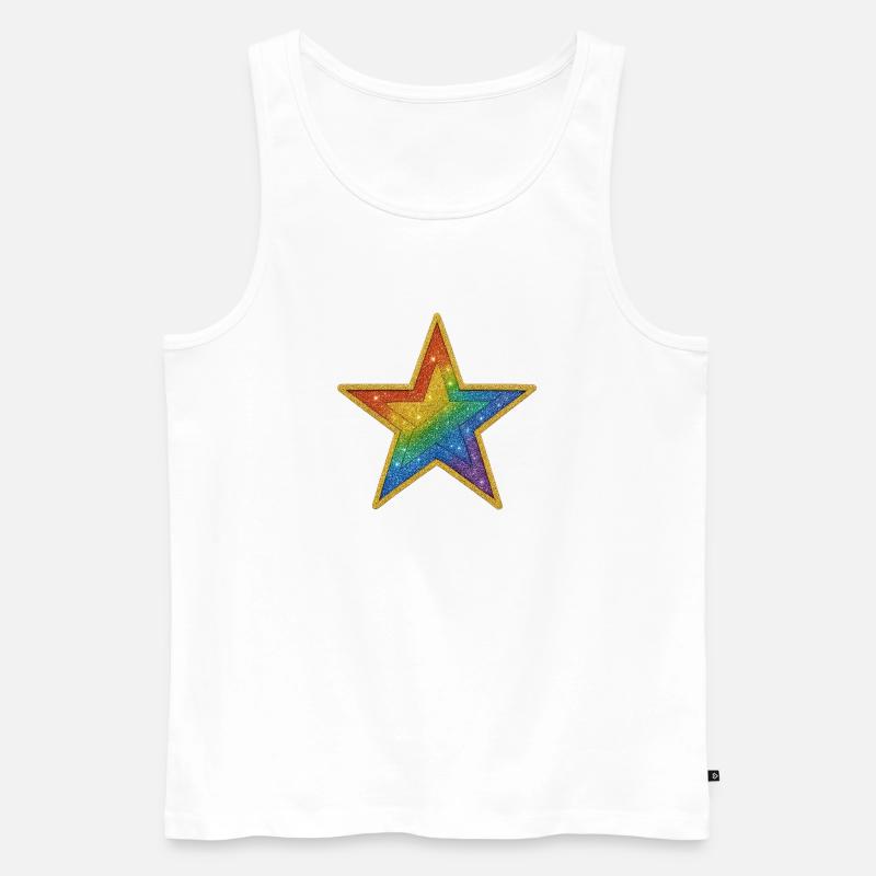 Regenbogen-Glitzer-Stern-Patch-Design - Männer Premium Bio Tank Top - Weiß