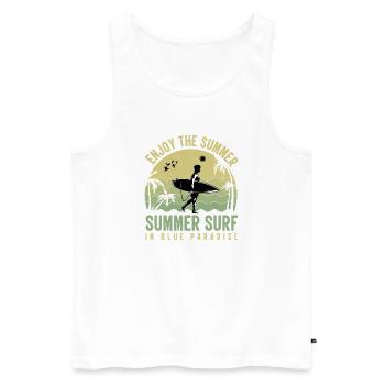 Summer Surfers in Blue Paradise - Men's Premium Organic Tank Top - white - Front - AI Model Male 178 light (178cm)